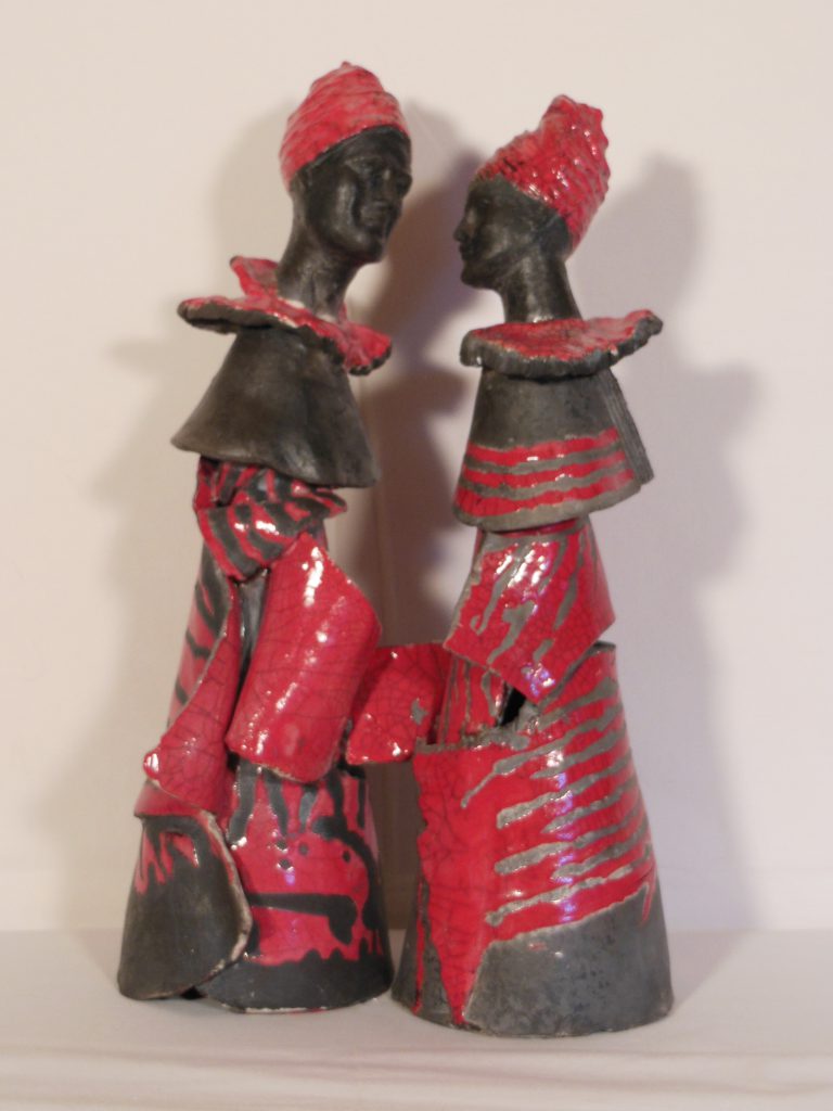 Couple en raku noir et rouge - 